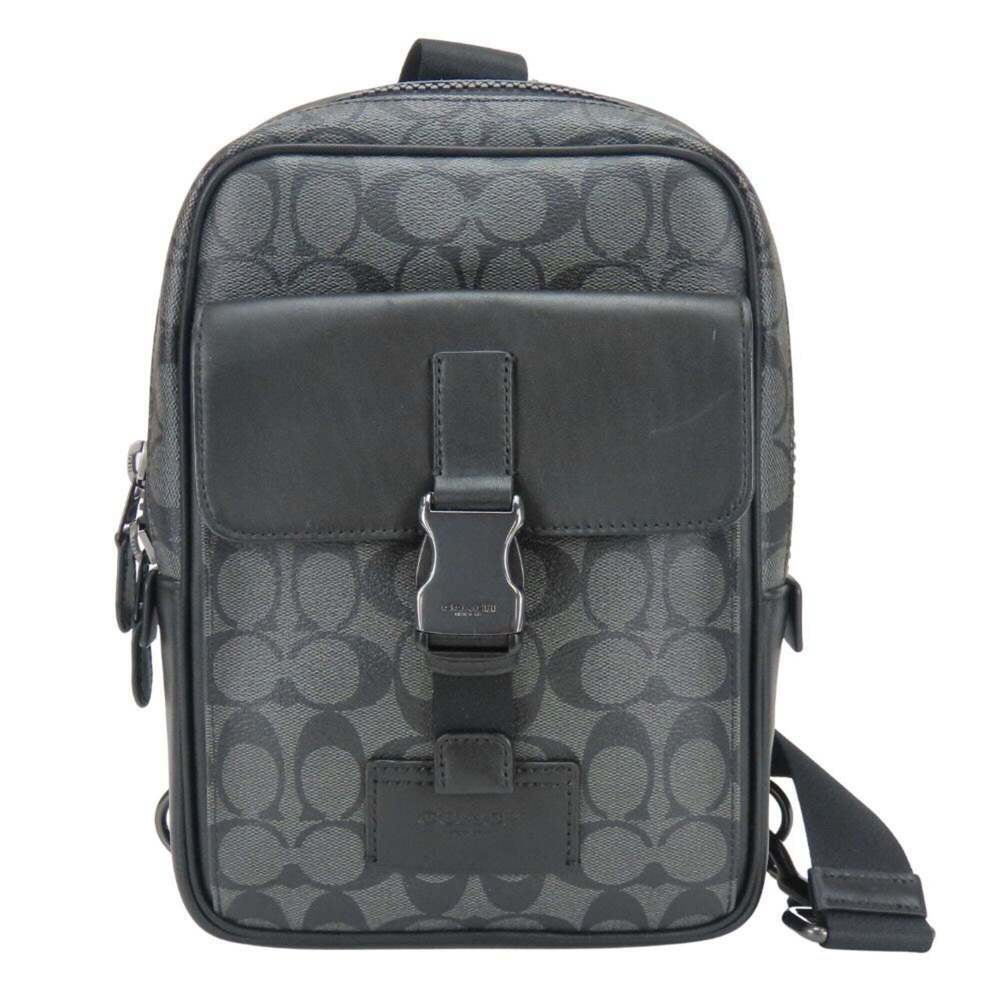 Coach Body Bag Signature C2711 Coated Canvas Leather Grey Black Shoulder for ...